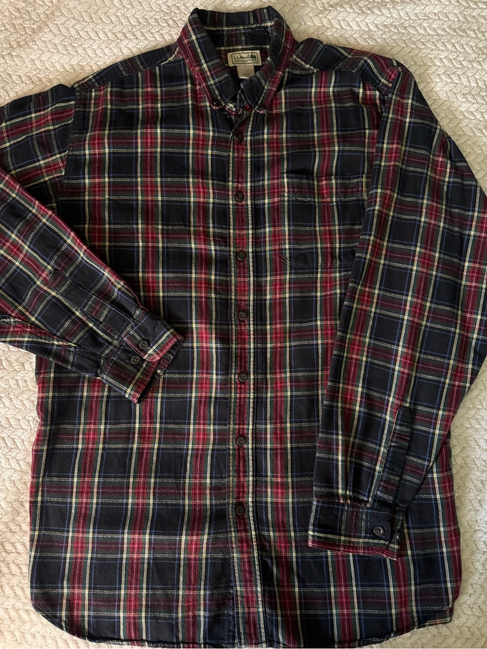 L.L. Bean Navy, Red & Green Plaid Button-Down Shirt